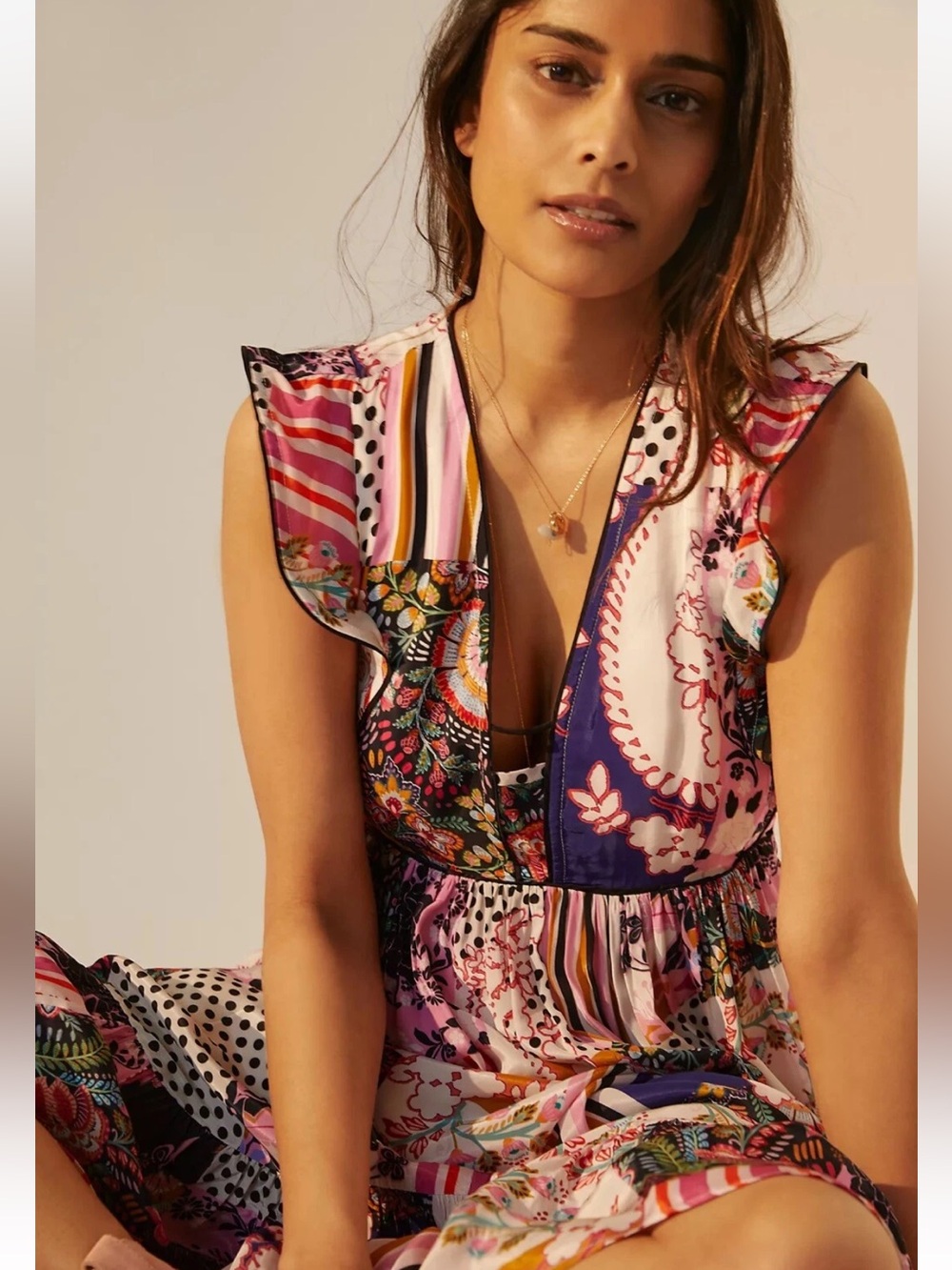 Anthropologie Ruffled Patchwork midi dress size 4 - Picture 3 of 13
